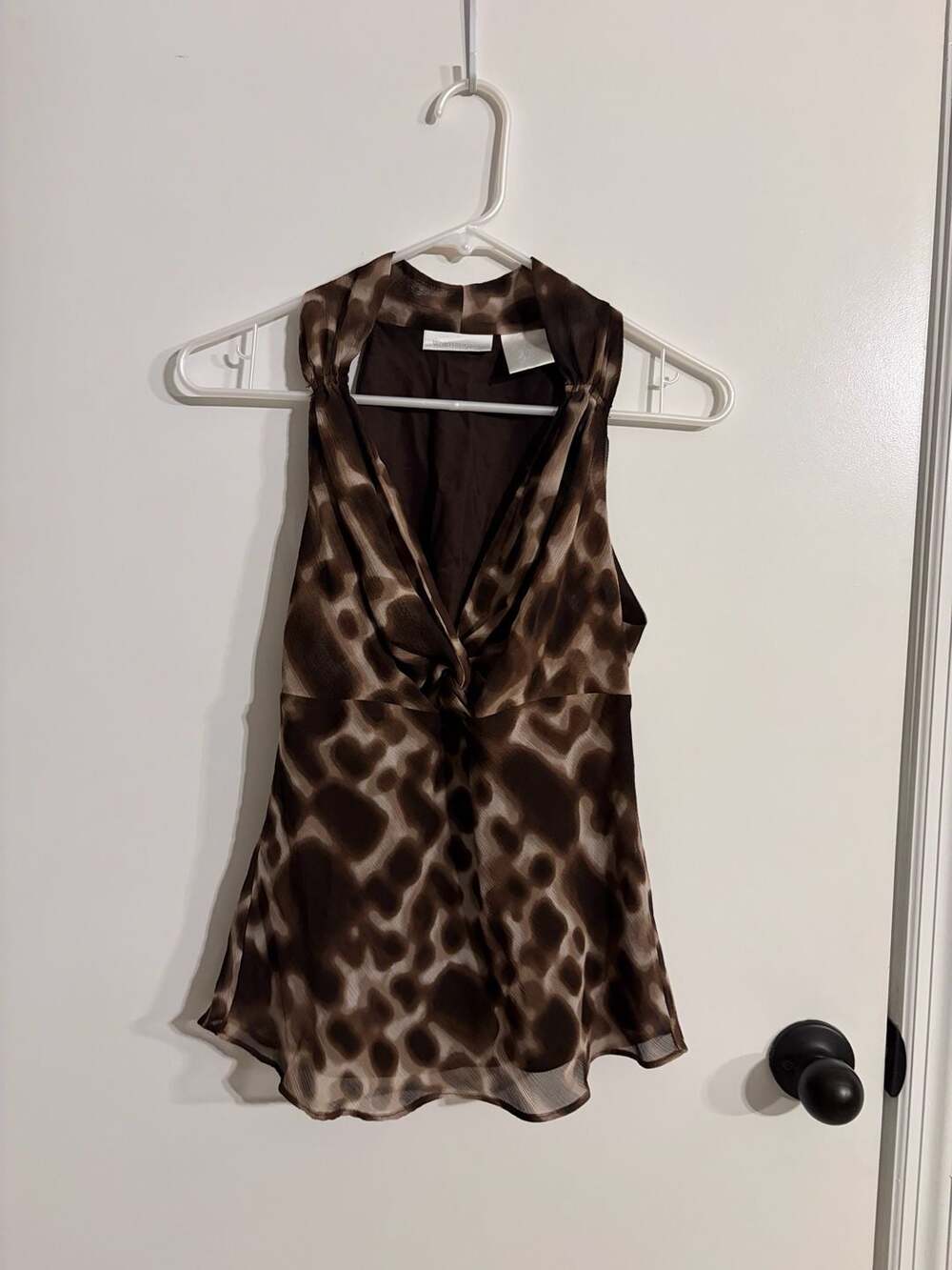 2000s Worthington Brown Animal Print Sleeveless Halter Neck Top